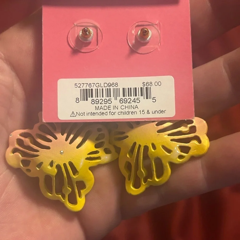 Betsey Johnson yellow and Pink Floral Drop Earrings